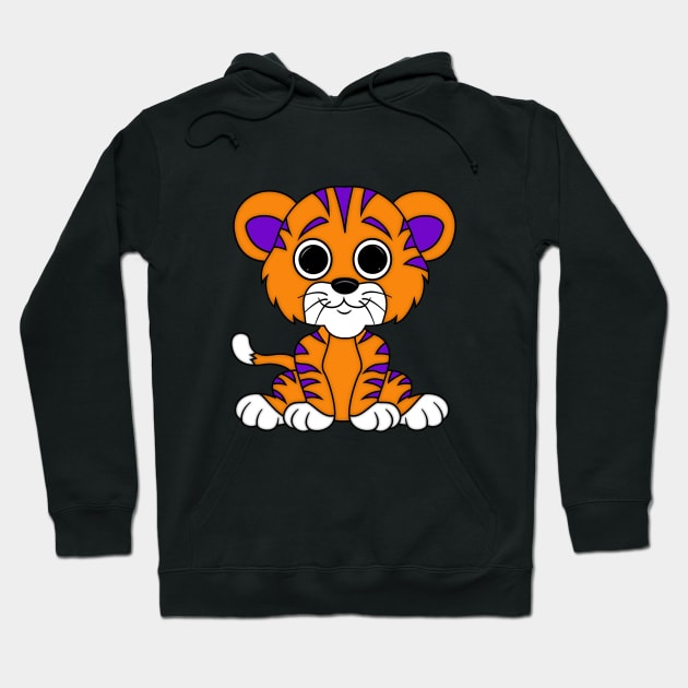 Purple and Orange Baby Tiger Cartoon Hoodie by Roly Poly Roundabout